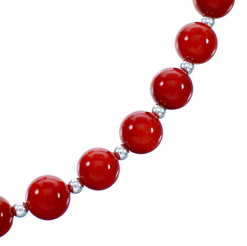Sterling Silver Navajo Howlite And Coral Bead Necklace And Earrings LX114027